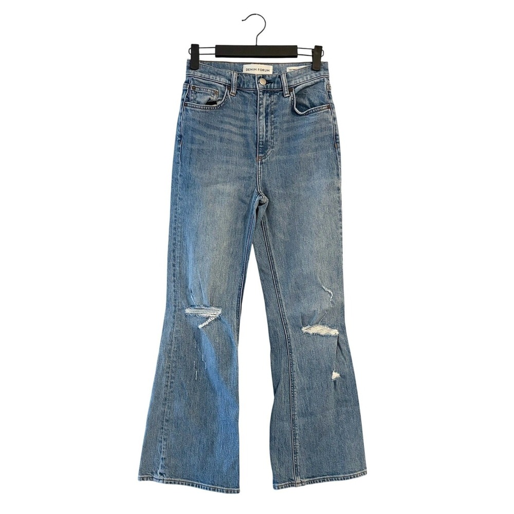 Denim Forum The Twiggy High Rise Flare Distressed Jeans Blue SIZE 25